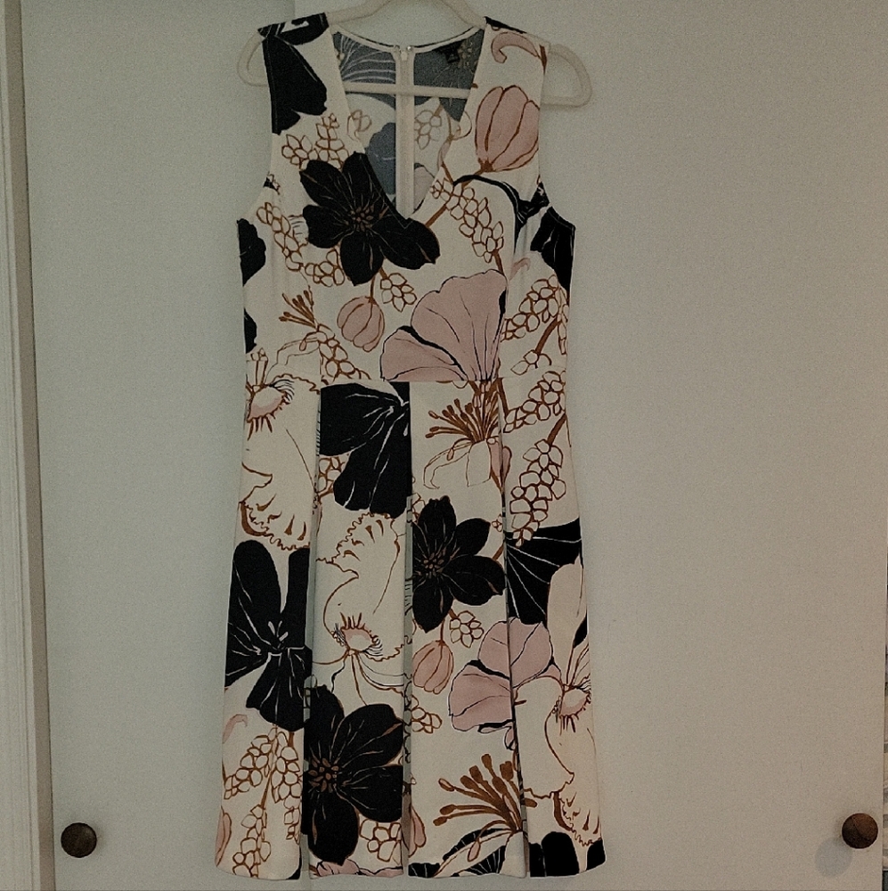 Ann Taylor Black and Pink Floral Midi Dress
